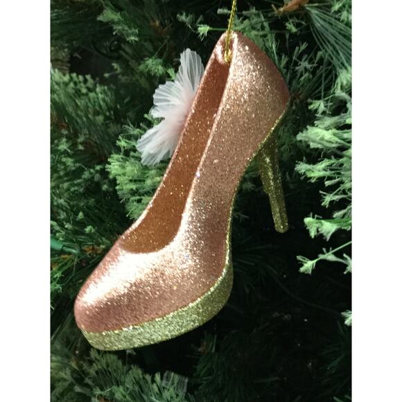 Christmas Ornament High Heel Shoe Glittering Platform Pink Rose Gold Fashonista - Picture 3 of 4